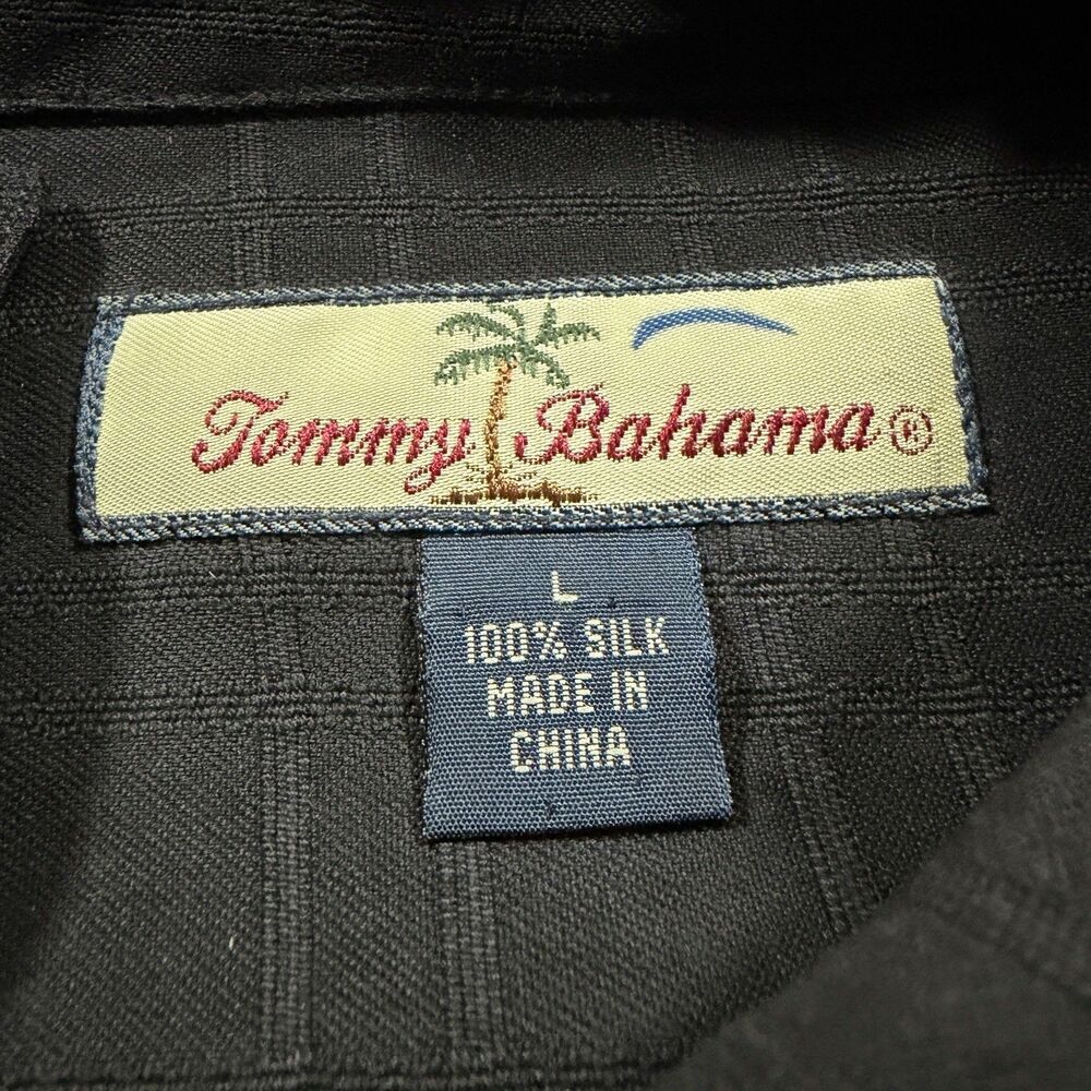 Tommy Bahama Shirt Large Black Button Up Silk Jacquard Pocket Casual Mens - Picture 12 of 16